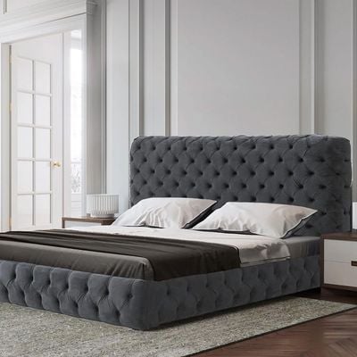 Abberton Buttoned Velvet Upholstered 180X200 King Bed