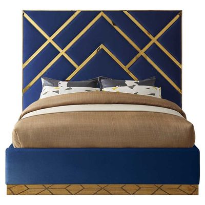 Wayfair Velvet King  Bed  in Navy Blue Color