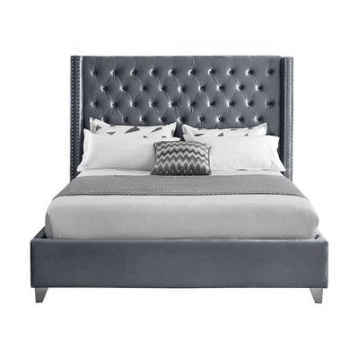 Aiden Velvet 180X200 King Bed/Grey