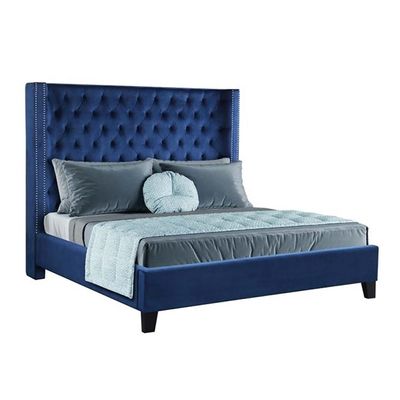 Purkey Upholstered 100X200 Single Bed/Navy Blue