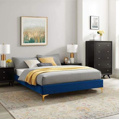 Sutton Velvet 200X200 Super King Bed  /Navy Blue