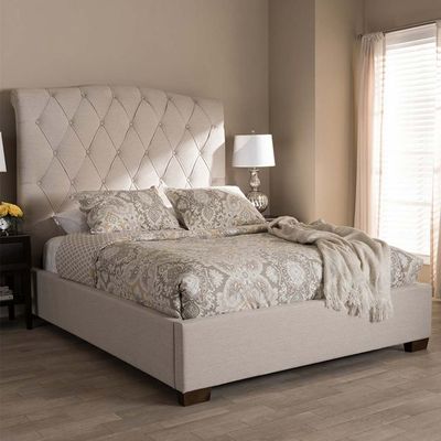 Shannon Upholstered Platform 200X200 Super King Bed  /Beige