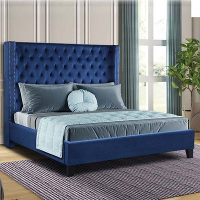 Purkey Upholstered 200X200 Super King Bed  /Navy Blue