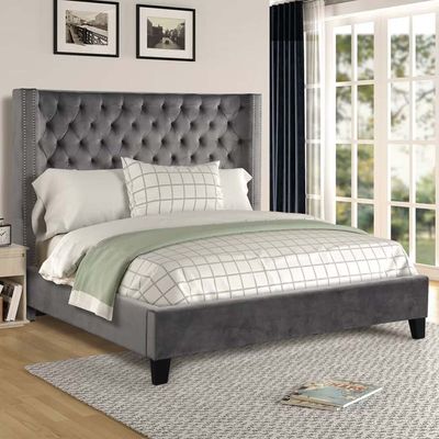 Purkey Upholstered 200X200 Super King Bed  /Dark Grey