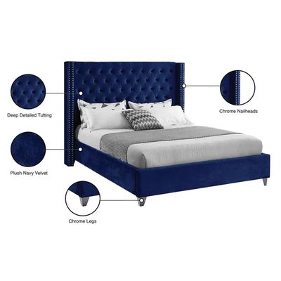 Aiden Velvet 200X200Super King Bed  /Navy Blue