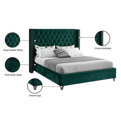 Aiden Velvet 200X200 Super King Bed  /Green