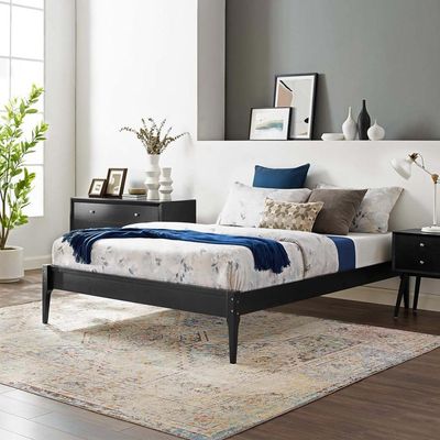 June Wood Platform  Super King Bed Frame 200x200cm in Black-Sleek Low Profile Design |Minimalist Black Wooden Bed Frame-Sturdy Base-Ideal for Bedrooms & Villas