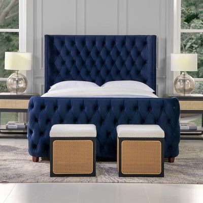 Jennifer Brooklyn Tufted Headboard 200X200 Super King  Bed /Navy Blue