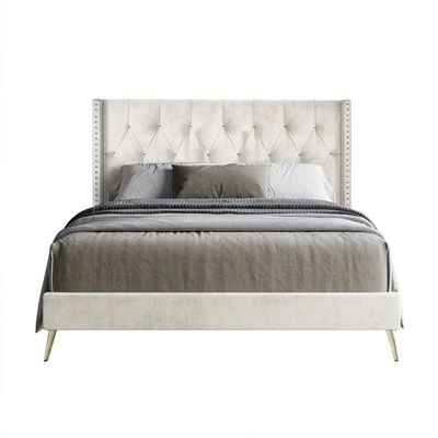 Caroline Velvet 200X200 Super King Bed  /Beige 