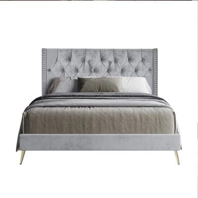 Caroline Velvet 200X200 Super King Bed  /Grey