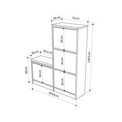 Mourah Dude Bench & Shoe Cabinet - 16 Pairs - White - 2 Years Warranty