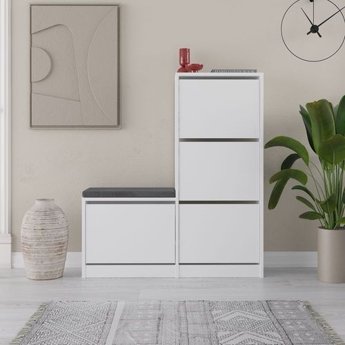 Dude Bench & Shoe Cabinet - 16 pairs - White - 2 Years Warranty