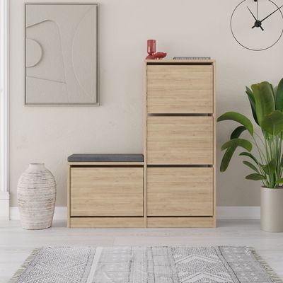 Mourah Dude Bench & Shoe Cabinet - 16 Pairs - Oak - 2 Years Warranty