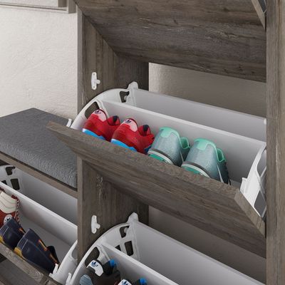 Mourah Dude Bench & Shoe Cabinet - 16 Pairs - Dark Coffee - 2 Years Warranty