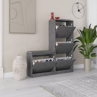 Mourah Dude Bench & Shoe Cabinet - 16 Pairs - Retro Grey - 2 Years Warranty