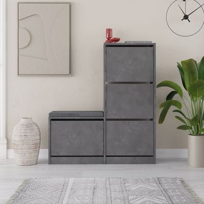 Mourah Dude Bench & Shoe Cabinet - 16 Pairs - Retro Grey - 2 Years Warranty