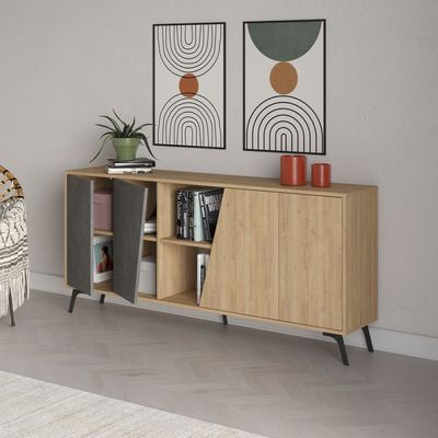 Mourah Fiona Console 180 Cm - Oak/Retro Grey - 2 Years Warranty