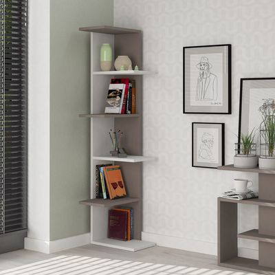 Mourah Saso Corner Bookcase - White/Light Mocha - 2 Years Warranty