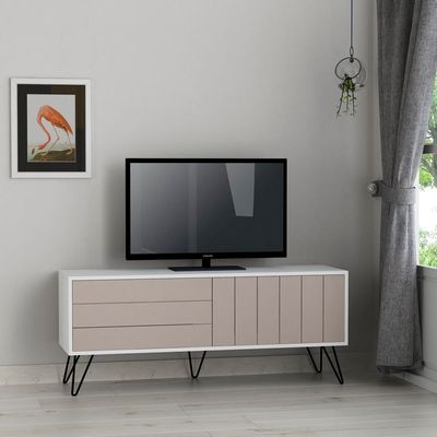 Mourah Picadilly Tv Stand Up To 55 Inches With Storage - White/Light Mocha - 2 Years Warranty