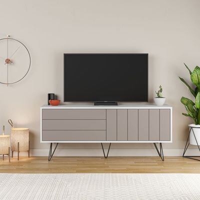 Mourah Picadilly Tv Stand Up To 55 Inches With Storage - White/Light Mocha - 2 Years Warranty