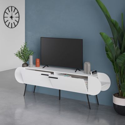 Mourah Capsule Tv Stand Up To 65 Inches With Storage - White - 2 Years Warranty