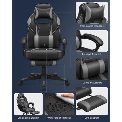 Songmics Black and Grey OBG073B03 Stylish Gaming Chairs for Playstation, Office, Gaming Station, Home, Study Room by Mahmayi