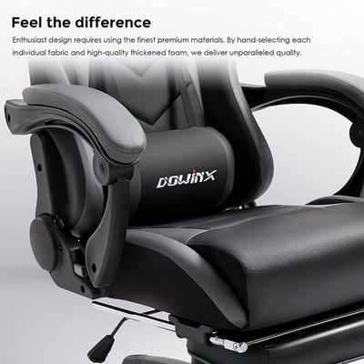 Mahmayi Gaming Chair Ergonomic Office Recliner for Computer with Massage Lumbar Support, Racing Style Armchair PU Leather E-Sports Gamer Chairs with Retractable Footrest (Black&Gray)
