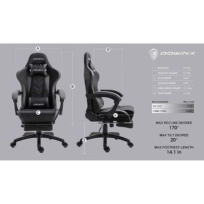 Mahmayi Gaming Chair Ergonomic Office Recliner for Computer with Massage Lumbar Support, Racing Style Armchair PU Leather E-Sports Gamer Chairs with Retractable Footrest (Black&Gray)