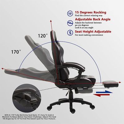 Dowinx Gaming Chair Office Chair PC Chair with Massage Lumbar Support, Racing Style PU Leather High Back Adjustable Swivel Task Chair with Footrest (Black&Red) by Mahmayi