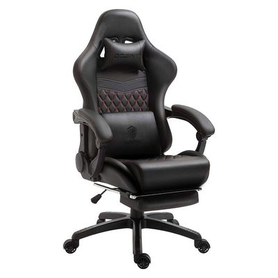 Dowinx Gaming Chair Office Chair PC Chair with Massage Lumbar Support, Racing Style PU Leather High Back Adjustable Swivel Task Chair with Footrest (Black&Red) by Mahmayi