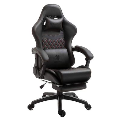 Mahmayi Gaming Chair Office Chair PC Chair with Massage Lumbar Support, Racing Style PU Leather High Back Adjustable Swivel Task Chair with Footrest (Black&Red)