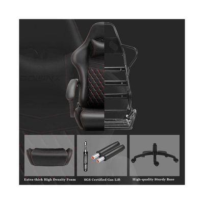 Mahmayi Gaming Chair Office Chair PC Chair with Massage Lumbar Support, Racing Style PU Leather High Back Adjustable Swivel Task Chair with Footrest (Black&Red)