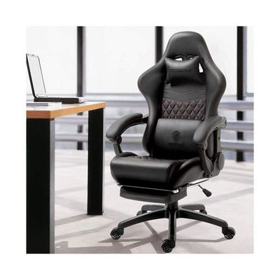 Mahmayi Gaming Chair Office Chair PC Chair with Massage Lumbar Support, Racing Style PU Leather High Back Adjustable Swivel Task Chair with Footrest (Black&Red)