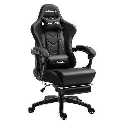 Dowinx Gaming Chair Ergonomic Office Recliner for Computer with Massage Lumbar Support, Racing Style Armchair PU Leather E-Sports Gamer Chairs with Retractable Footrest (Black)