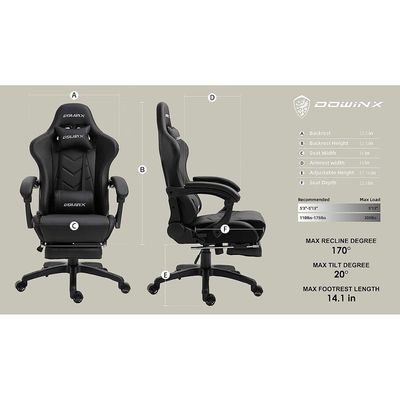Mahmayi Gaming Chair Ergonomic Office Recliner for Computer with Massage Lumbar Support, Racing Style Armchair PU Leather E-Sports Gamer Chairs with Retractable Footrest (Black)