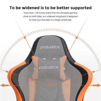 Dowinx Gaming Chair Ergonomic Racing Style Recliner with Massage Lumbar Support, Office Armchair for Computer PU Leather E-Sports Gamer Chairs with Retractable Footrest (Black&Orange)