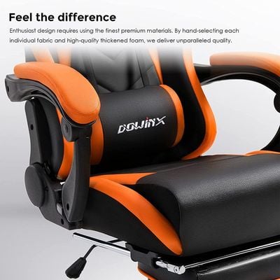 Dowinx Gaming Chair Ergonomic Racing Style Recliner with Massage Lumbar Support, Office Armchair for Computer PU Leather E-Sports Gamer Chairs with Retractable Footrest (Black&Orange)