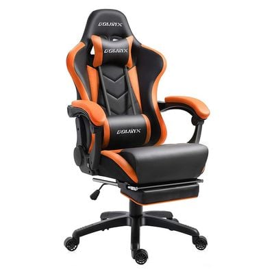 Dowinx Gaming Chair Ergonomic Racing Style Recliner with Massage Lumbar Support, Office Armchair for Computer PU Leather E-Sports Gamer Chairs with Retractable Footrest (Black&Orange)