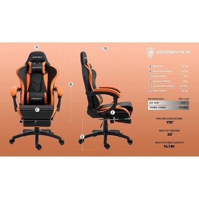 Dowinx Gaming Chair Ergonomic Racing Style Recliner with Massage Lumbar Support, Office Armchair for Computer PU Leather E-Sports Gamer Chairs with Retractable Footrest (Black&Orange)