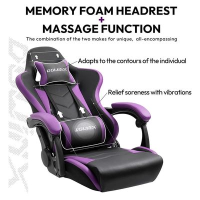 Dowinx Gaming Chair Ergonomic Racing Style Recliner with Massage Lumbar Support, Office Armchair for Computer PU Leather E-Sports Gamer Chairs with Retractable Footrest (Black&Purple)