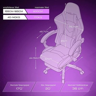 Dowinx Gaming Chair Ergonomic Racing Style Recliner with Massage Lumbar Support, Office Armchair for Computer PU Leather E-Sports Gamer Chairs with Retractable Footrest (Black&Purple)