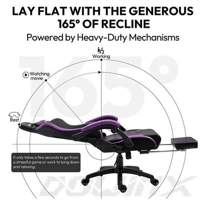 Dowinx Gaming Chair Ergonomic Racing Style Recliner with Massage Lumbar Support, Office Armchair for Computer PU Leather E-Sports Gamer Chairs with Retractable Footrest (Black&Purple)