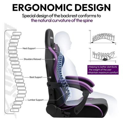 Dowinx Gaming Chair Ergonomic Racing Style Recliner with Massage Lumbar Support, Office Armchair for Computer PU Leather E-Sports Gamer Chairs with Retractable Footrest (Black&Purple)