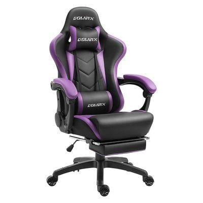 Dowinx Gaming Chair Ergonomic Racing Style Recliner with Massage Lumbar Support, Office Armchair for Computer PU Leather E-Sports Gamer Chairs with Retractable Footrest (Black&Purple)