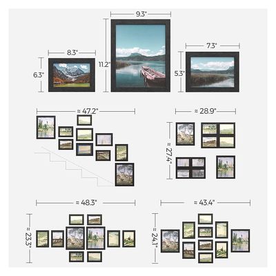 Songmics Picture Frames, 10 Pack Collage Picture Frames with Two 8x10, Four 5x7, Four 4x6, Photo Frame Set for Wall Gallery Decor, Hanging or Tabletop Display, Clear Glass Front, Black by Mahmayi