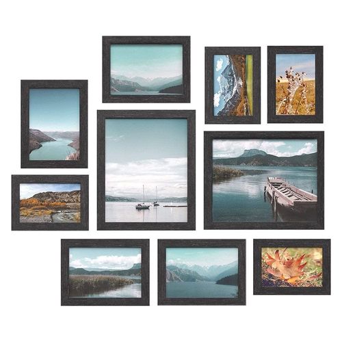 Mahmayi Picture Frames, 10 Pack Collage Picture Frames with Two 8x10, Four 5x7, Four 4x6, Photo Frame Set for Wall Gallery Decor, Hanging or Tabletop Display, Clear Glass Front, Black