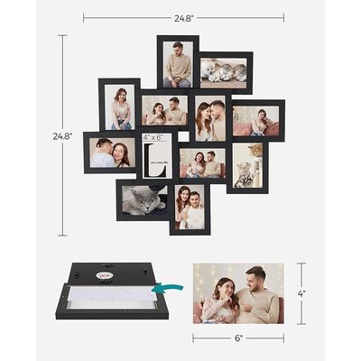 Mahmayi 4X6 Collage Picture Frames, 12-Pack Picture Frames Collage for Wall Decor, Black Photo Collage Frame, Multi Picture Frame Set with Glass Front, Assembly Required