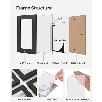 Mahmayi 4X6 Collage Picture Frames, 12-Pack Picture Frames Collage for Wall Decor, Black Photo Collage Frame, Multi Picture Frame Set with Glass Front, Assembly Required