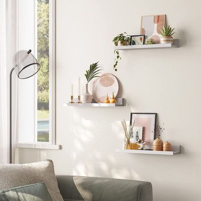 Songmics Wall Shelves Set of 3, Floating Shelves Ledge 15-inch Long, Picture Shelving Ledge Modern Design Storage, MDF White ULWS38WT by Mahmayi