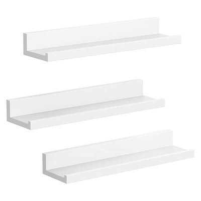 Songmics Wall Shelves Set of 3, Floating Shelves Ledge 15-inch Long, Picture Shelving Ledge Modern Design Storage, MDF White ULWS38WT by Mahmayi